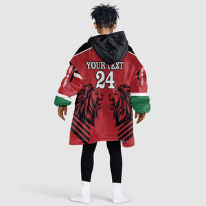 Custom Afro Kenya Rugby Kid Wearable Blanket Hoodie African Lion Head