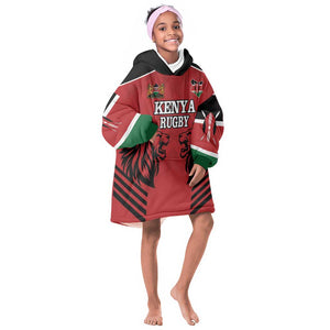 Custom Afro Kenya Rugby Kid Wearable Blanket Hoodie African Lion Head