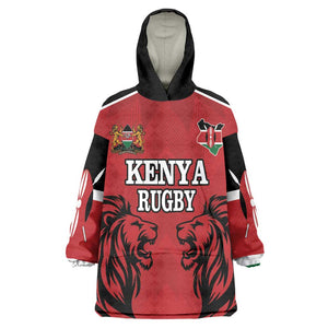 Custom Afro Kenya Rugby Kid Wearable Blanket Hoodie African Lion Head