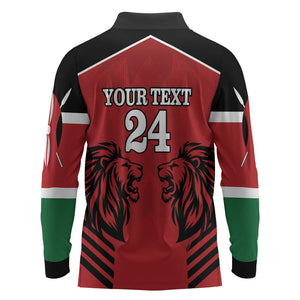 Custom Afro Kenya Rugby Long Sleeve Polo Shirt African Lion Head