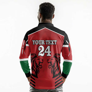 Custom Afro Kenya Rugby Long Sleeve Polo Shirt African Lion Head