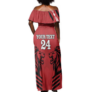 Custom Afro Kenya Rugby Off Shoulder Maxi Dress African Lion Head