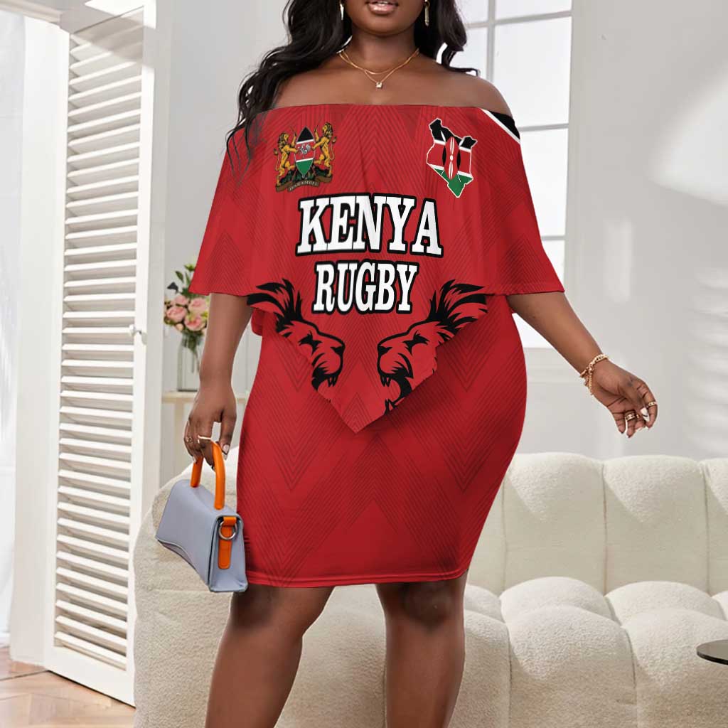 Custom Afro Kenya Rugby Off Shoulder Short Dress African Lion Head