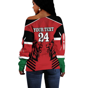 Custom Afro Kenya Rugby Off Shoulder Sweater African Lion Head