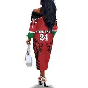 Custom Afro Kenya Rugby Off The Shoulder Long Sleeve Dress African Lion Head