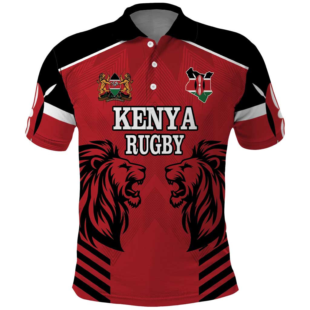 Custom Afro Kenya Rugby Polo Shirt African Lion Head