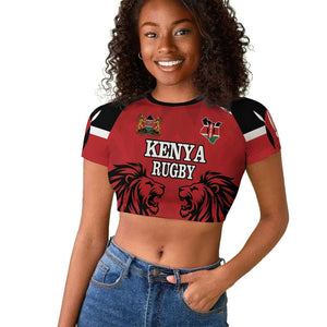 Custom Afro Kenya Rugby Raglan Cropped T shirt African Lion Head