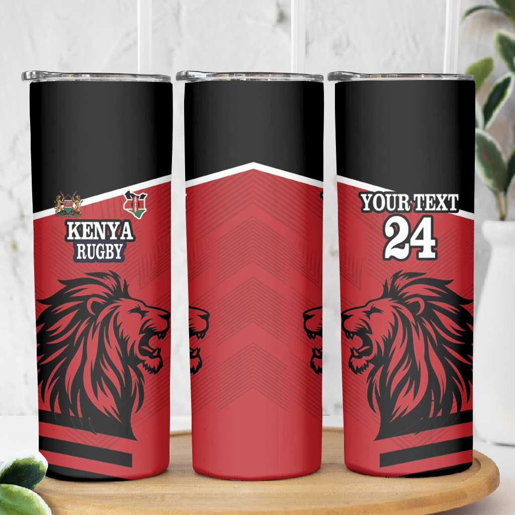 Custom Afro Kenya Rugby Skinny Tumbler African Lion Head