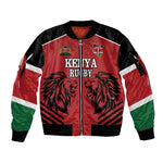 Custom Afro Kenya Rugby Sleeve Zip Bomber Jacket African Lion Head