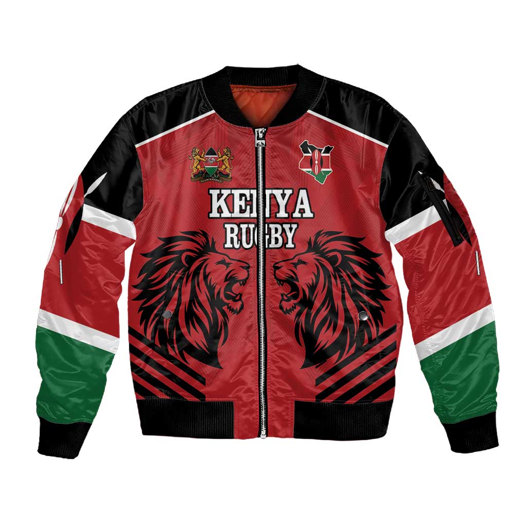 Custom Afro Kenya Rugby Sleeve Zip Bomber Jacket African Lion Head