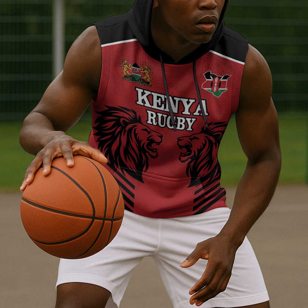 Custom Afro Kenya Rugby Sleeveless Hoodie African Lion Head - African Pride