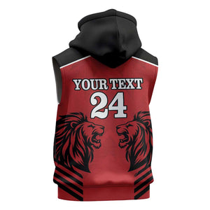 Custom Afro Kenya Rugby Sleeveless Zip Hoodie African Lion Head - African Pride