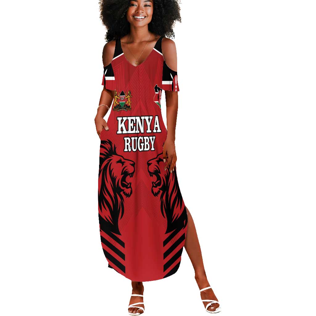 Custom Afro Kenya Rugby Summer Maxi Dress African Lion Head