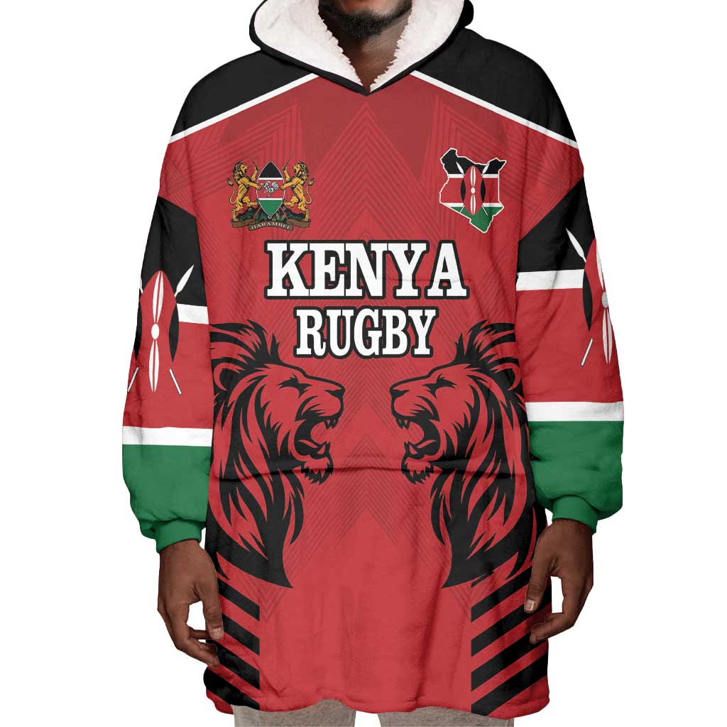 Custom Afro Kenya Rugby Wearable Blanket Hoodie African Lion Head