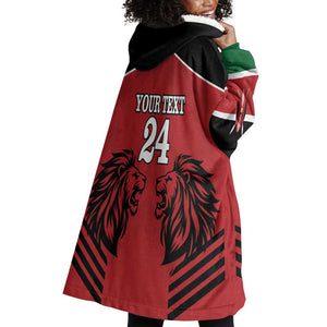 Custom Afro Kenya Rugby Wearable Blanket Hoodie African Lion Head