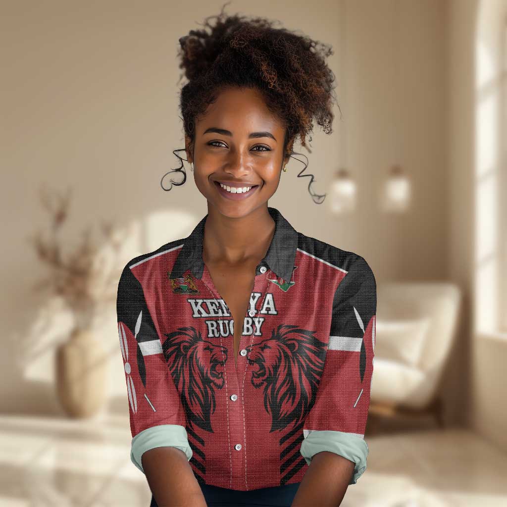 Custom Afro Kenya Rugby Women Casual Shirt African Lion Head