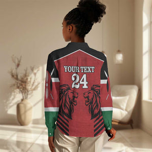 Custom Afro Kenya Rugby Women Casual Shirt African Lion Head