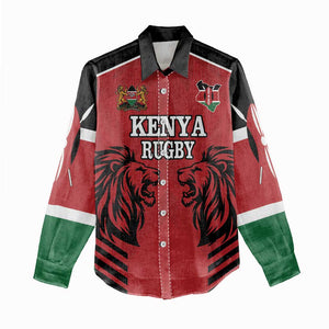 Custom Afro Kenya Rugby Women Casual Shirt African Lion Head