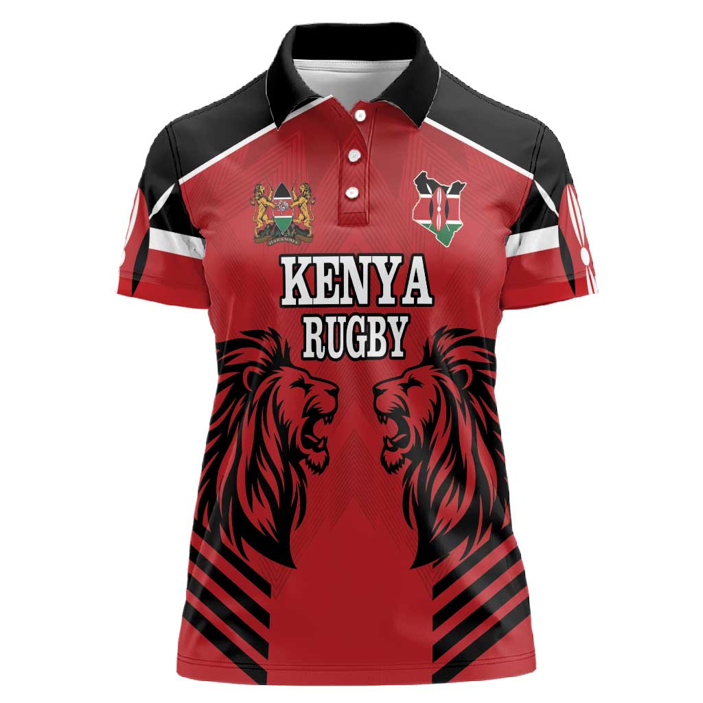 Custom Afro Kenya Rugby Women Polo Shirt African Lion Head