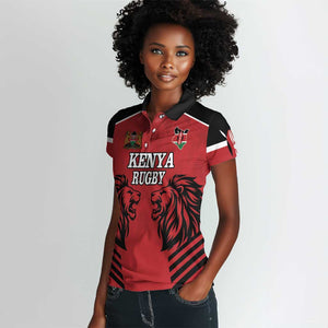 Custom Afro Kenya Rugby Women Polo Shirt African Lion Head