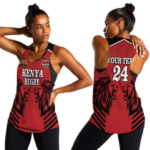 Custom Afro Kenya Rugby Women Racerback Tank African Lion Head