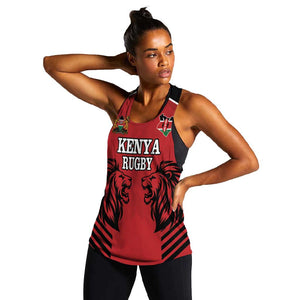 Custom Afro Kenya Rugby Women Racerback Tank African Lion Head