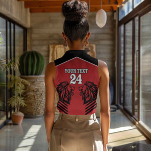 Custom Afro Kenya Rugby Women Sleeveless Polo Shirt African Lion Head