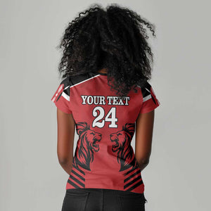 Custom Afro Kenya Rugby Women V-Neck T-Shirt African Lion Head