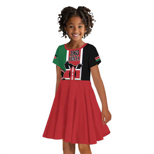 Personalized Jamhuri Day Kid Short Sleeve Dress Kenya Map With African Shield