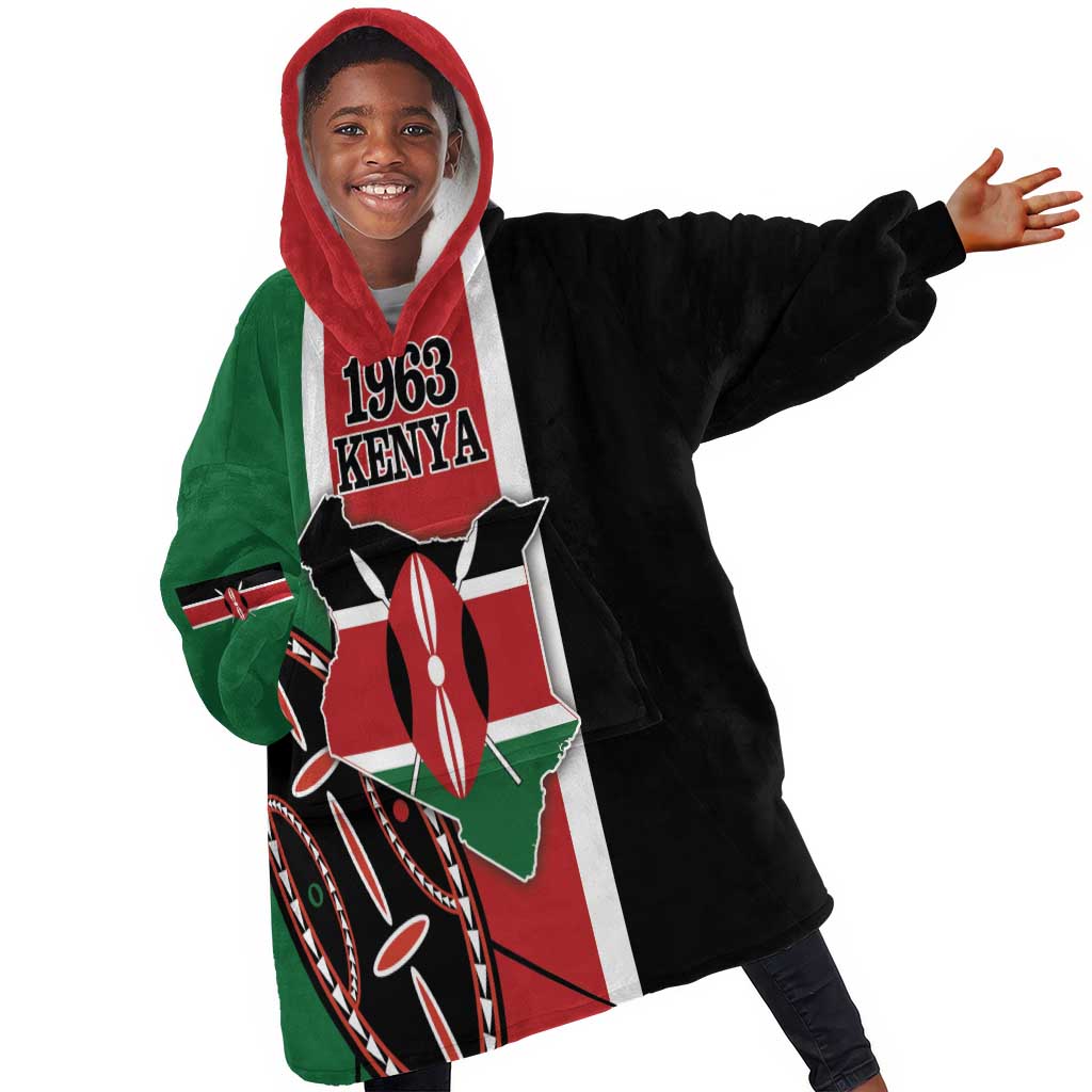 Personalized Jamhuri Day Kid Wearable Blanket Hoodie Kenya Map With African Shield