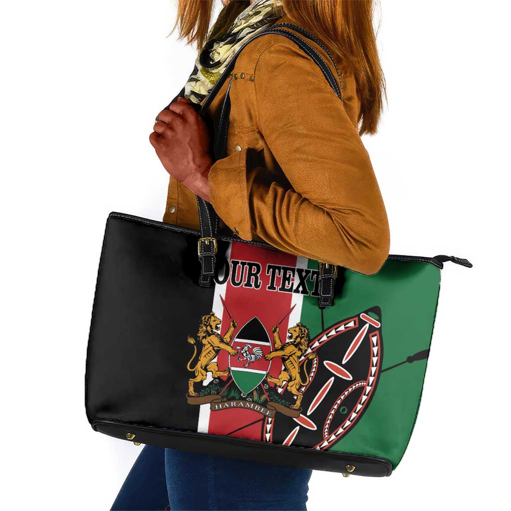 Personalized Jamhuri Day Leather Tote Bag Kenya Map With African Shield