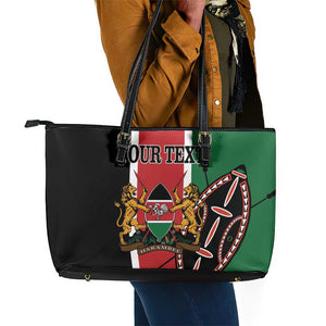 Personalized Jamhuri Day Leather Tote Bag Kenya Map With African Shield