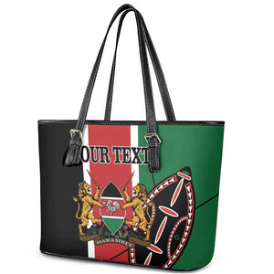 Personalized Jamhuri Day Leather Tote Bag Kenya Map With African Shield