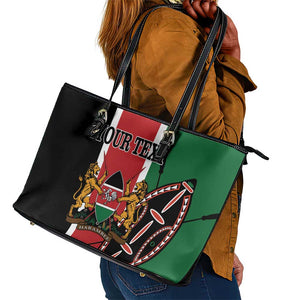 Personalized Jamhuri Day Leather Tote Bag Kenya Map With African Shield