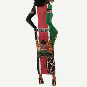 Personalized Jamhuri Day Long Sleeve Bodycon Dress Kenya Map With African Shield