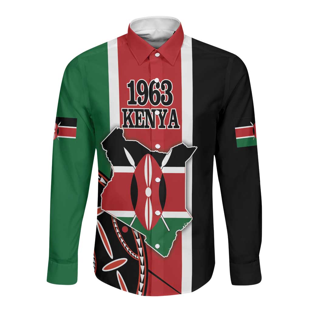 Personalized Jamhuri Day Long Sleeve Button Shirt Kenya Map With African Shield