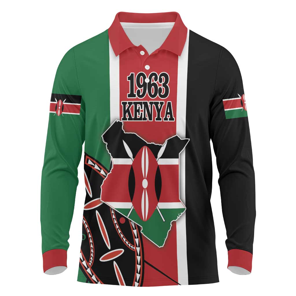 Personalized Jamhuri Day Long Sleeve Polo Shirt Kenya Map With African Shield