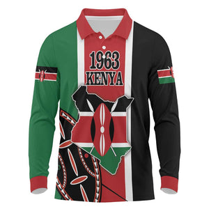 Personalized Jamhuri Day Long Sleeve Polo Shirt Kenya Map With African Shield