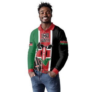 Personalized Jamhuri Day Long Sleeve Polo Shirt Kenya Map With African Shield