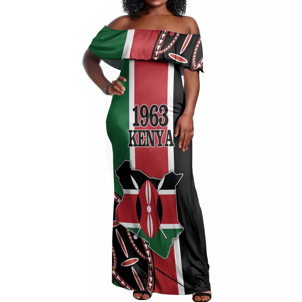 Personalized Jamhuri Day Off Shoulder Maxi Dress Kenya Map With African Shield