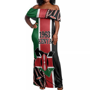 Personalized Jamhuri Day Off Shoulder Maxi Dress Kenya Map With African Shield