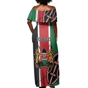 Personalized Jamhuri Day Off Shoulder Maxi Dress Kenya Map With African Shield