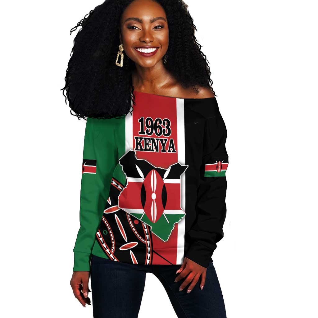 Personalized Jamhuri Day Off Shoulder Sweater Kenya Map With African Shield