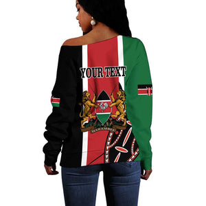 Personalized Jamhuri Day Off Shoulder Sweater Kenya Map With African Shield