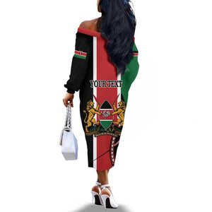 Personalized Jamhuri Day Off The Shoulder Long Sleeve Dress Kenya Map With African Shield