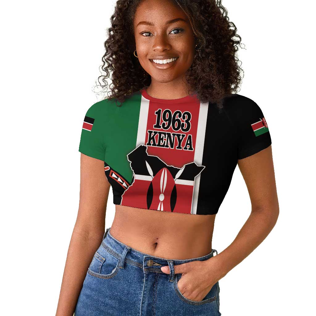 Personalized Jamhuri Day Raglan Cropped T shirt Kenya Map With African Shield