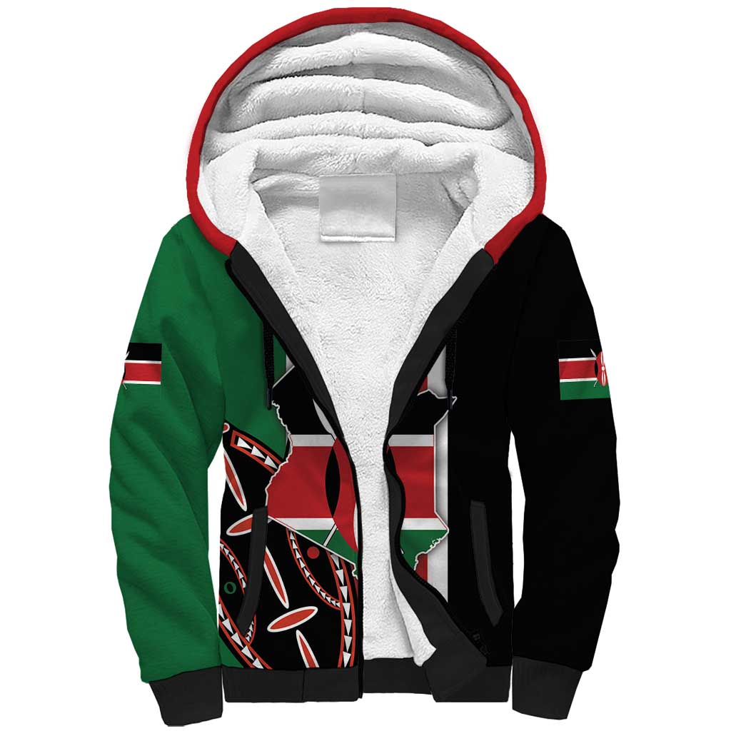 Personalized Jamhuri Day Sherpa Hoodie Kenya Map With African Shield