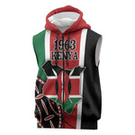 Personalized Jamhuri Day Sleeveless Zip Hoodie Kenya Map With African Shield - African Pride