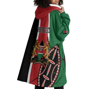 Personalized Jamhuri Day Wearable Blanket Hoodie Kenya Map With African Shield