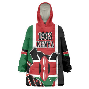 Personalized Jamhuri Day Wearable Blanket Hoodie Kenya Map With African Shield